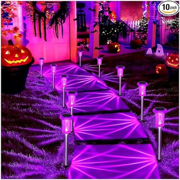 Halloween Solar Lights Outdoor 10 Pack Purple LED...